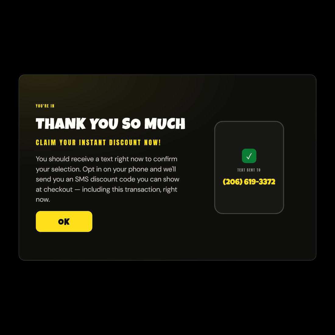 Kiosk confirmation screen